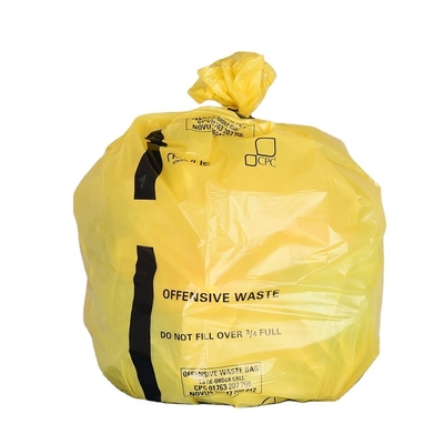 Προσαρμοσμένη εκτύπωση πάχους κίτρινου HDPE ιατρικών σακουλών απορριμμάτων για νοσοκομεία και κλινικές