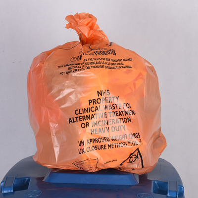 Προσαρμοσμένο λογότυπο HDPE Biohazard Κίτρινη σακούλα ιατρικών αποβλήτων για κλινικά απόβλητα OK Αποσυστατικό πιστοποιημένο