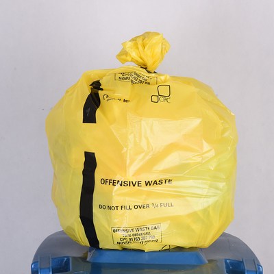 Προσαρμοσμένο λογότυπο HDPE Biohazard Κίτρινη σακούλα ιατρικών αποβλήτων για κλινικά απόβλητα OK Αποσυστατικό πιστοποιημένο