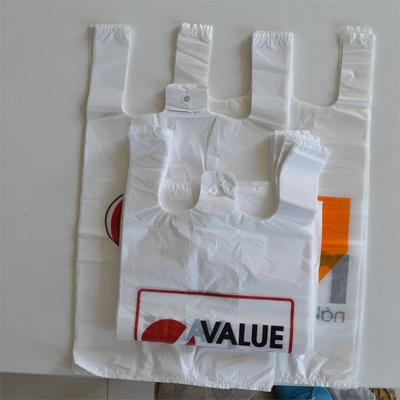 Προσαρμοσμένο λογότυπο HDPE Offset εκτύπωση T-shirt τσάντες για αποστολή σε μαύρο / λευκό / καθαρό