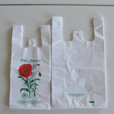 Προσαρμοσμένο λογότυπο HDPE Offset εκτύπωση T-shirt τσάντες για αποστολή σε μαύρο / λευκό / καθαρό