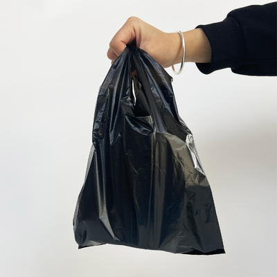Προσαρμοσμένο λογότυπο HDPE Offset εκτύπωση T-shirt τσάντες για αποστολή σε μαύρο / λευκό / καθαρό