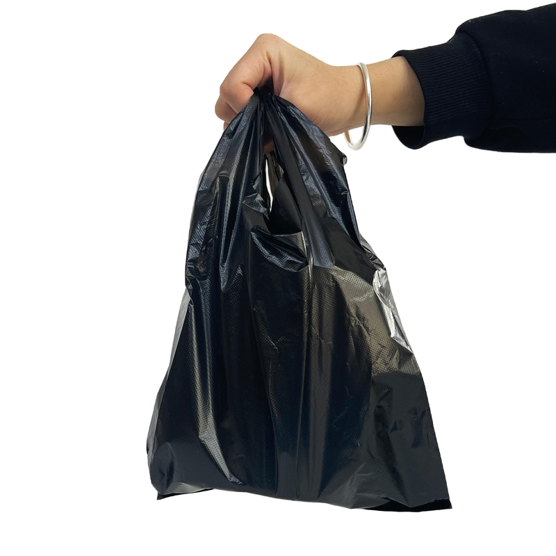 Απευθείας εξατομικευμένο λογότυπο HDPE πλαστική μαύρη τσάντα για ψώνια σε σούπερ μάρκετ